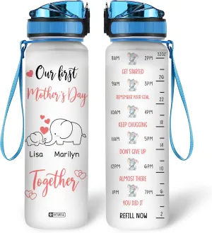 Hyturtle Personalized Elephant Lovers 32 Oz 1Liter Motivational Water Bottle, Our first Mother's Day Together Custom Water Bottle With Time Marker, Animal Lover Gifts For Women Girl On Birthday
