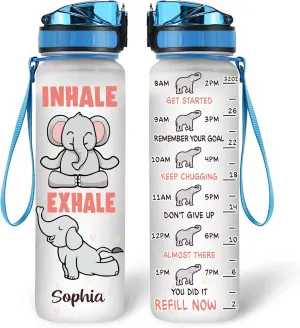 Hyturtle Personalized Elephant Lovers 32 Oz 1Liter Motivational Water Bottle, Yoga Elephant Custom Water Bottle With Time Marker, Animal Lover Gifts For Women Girl On Birthday, Christmas