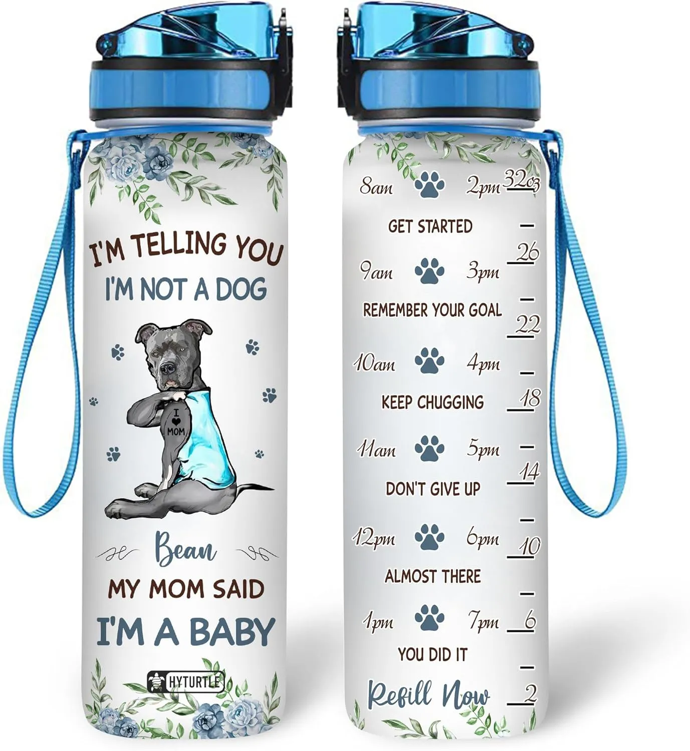 Hyturtle Personalized I'm Telling I'm Not A Dog 32oz Liter Motivational Water Bottle, Customized Name Tracking Water Bottle Gifts For Mom, Dog Lovers On Birthday, Anniversary