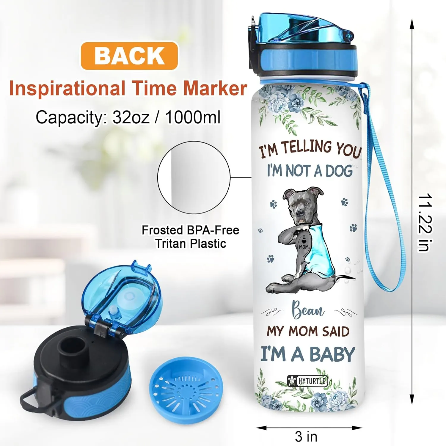 Hyturtle Personalized I'm Telling I'm Not A Dog 32oz Liter Motivational Water Bottle, Customized Name Tracking Water Bottle Gifts For Mom, Dog Lovers On Birthday, Anniversary