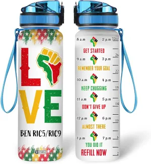 Hyturtle Personalized Juneteenth Water Bottle - 32oz Motivational Water Bottle with Leak-Proof Lid & Time Marker - Custom Name Gift for Black Women Men, Black History On Juneteenth, Independence Day