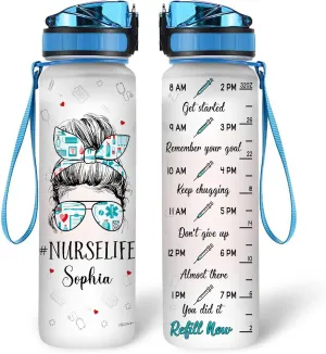 Hyturtle Personalized Nurse Life Woman Face 32oz 1Liter Motivational Water Bottle, Customized Water Bottle Funny Nurse, Gifts For Nurses Graduation|Appreciation Present For Coworkers