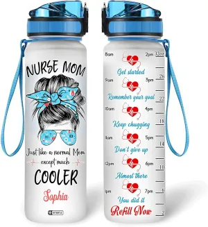 Hyturtle Personalized Nurse Mom Just Like A Normal Mom 32Oz Liter Motivational Water Bottle, Customized Name With Time Marker, Appreciation Gifts For Women Mom Nurse Coworker On Birthday Nurse's Day