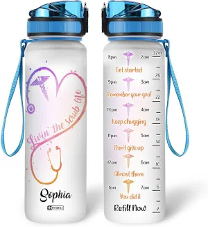 Hyturtle Personalized Nurse Stethoscope Water Bottle - 32oz Motivational Water Bottle with Leak-Proof Lid Time Marker - Custom Name Appreciation Gift for Nurses Nurse Coworkers On Birthday Nurse's Day