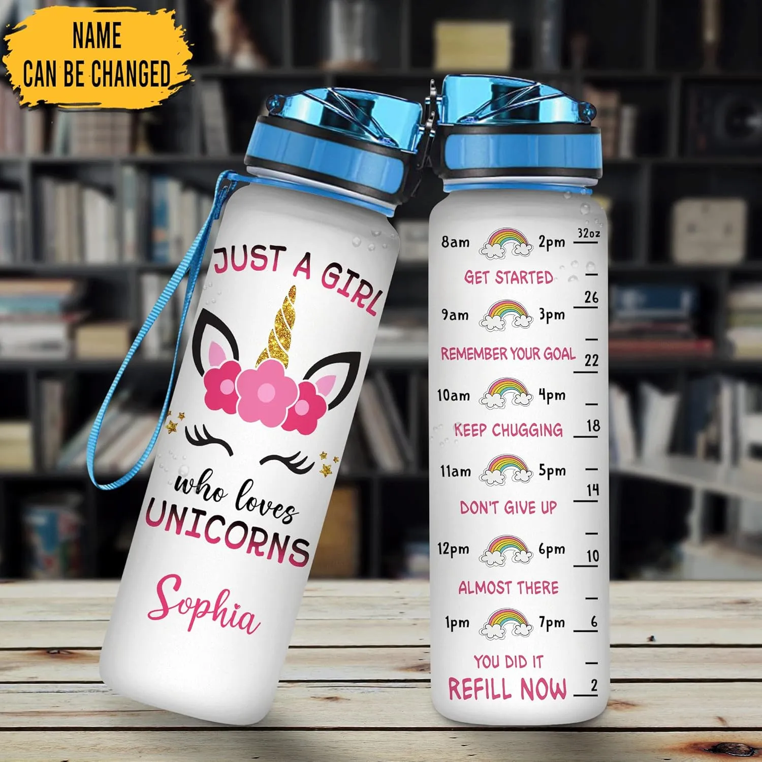 Hyturtle Personalized Unicorn Water Bottles For Girls - Just A Girl Who Loves Unicorns 32oz 1Liter Motivational Water Bottle, Customized Name Water Bottle For Cute Kid For School, Birthday