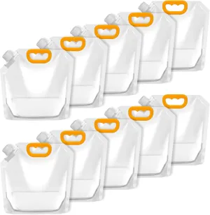 ICYANG Collapsible Water Container, Water Bottles in Bulk Storage Jug No-Leak Outdoor Folding, Clear Survival Water Pouches for Sports Camping Hiking Travel 10 Pieces