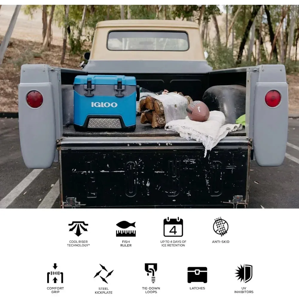 Igloo Heavy-Duty 25 Qt BMX Ice Chest Cooler with Cool Riser Technology Multifunctional Storage Box Accessories Tackle