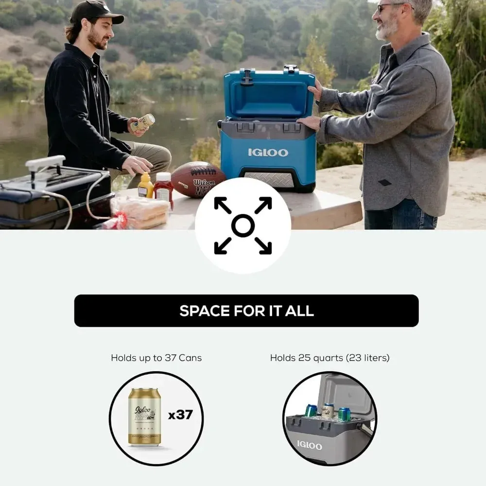 Igloo Heavy-Duty 25 Qt BMX Ice Chest Cooler with Cool Riser Technology Multifunctional Storage Box Accessories Tackle
