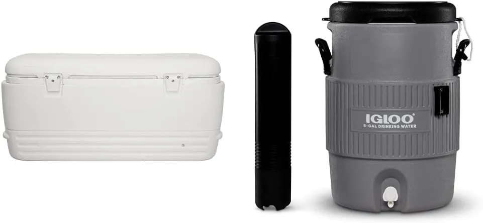 Igloo Polar 120 Qt. Cooler & 5 Gallon Portable Sports Cooler Water Beverage Dispenser with Flat Seat Lid, Gray, 4 Qt