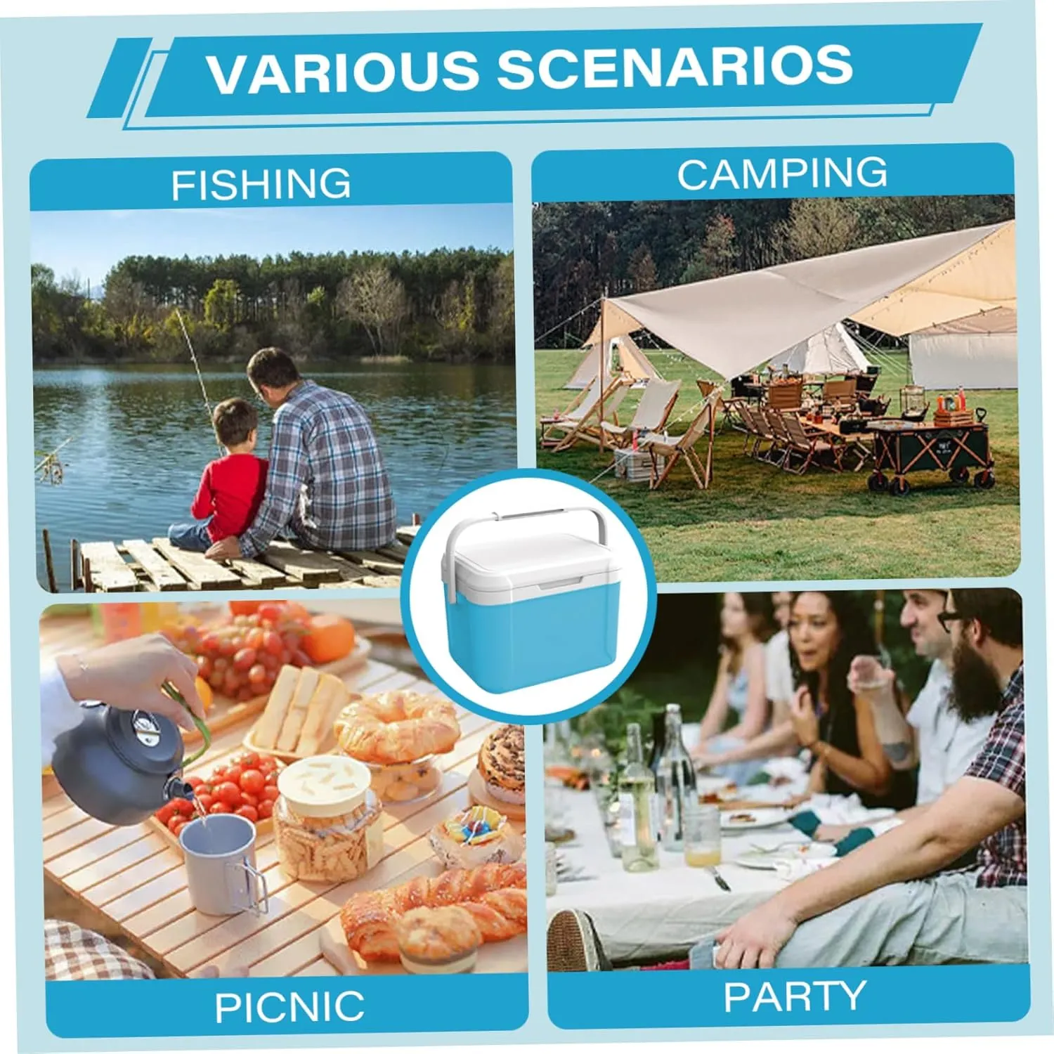 Insulated Cooler Lunch Box, Camping Cooler 5L PU Small 76H Coooling ＆ 12H Warm Insulated Hard Lunch Box Hold 6 Cans Portable Ice Chest with Handle for Picnic, Beach, Grill