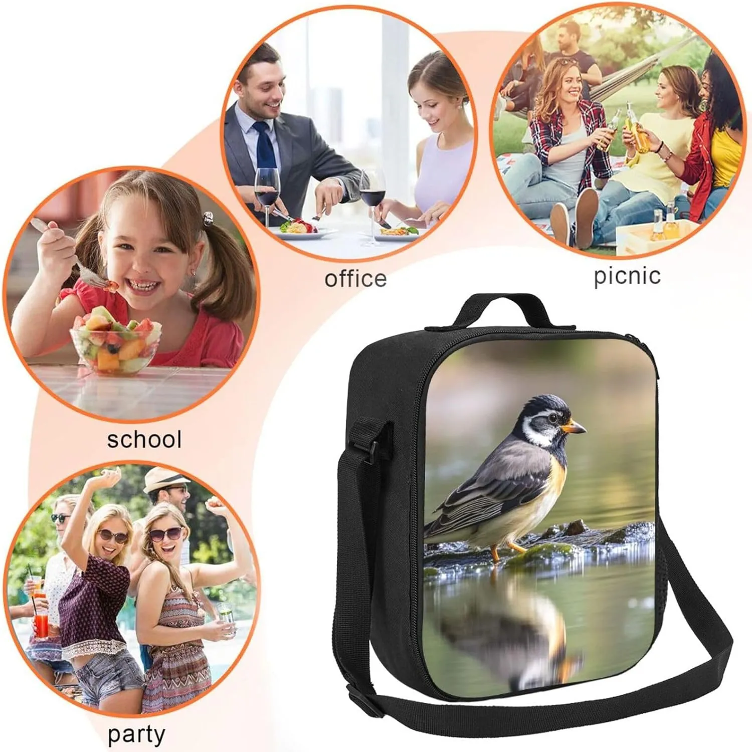 Insulated Lunch Bag Bird in the lake Lunch Box for Women Men Reusable Lunch Tote Bag for Work Picnic Travel