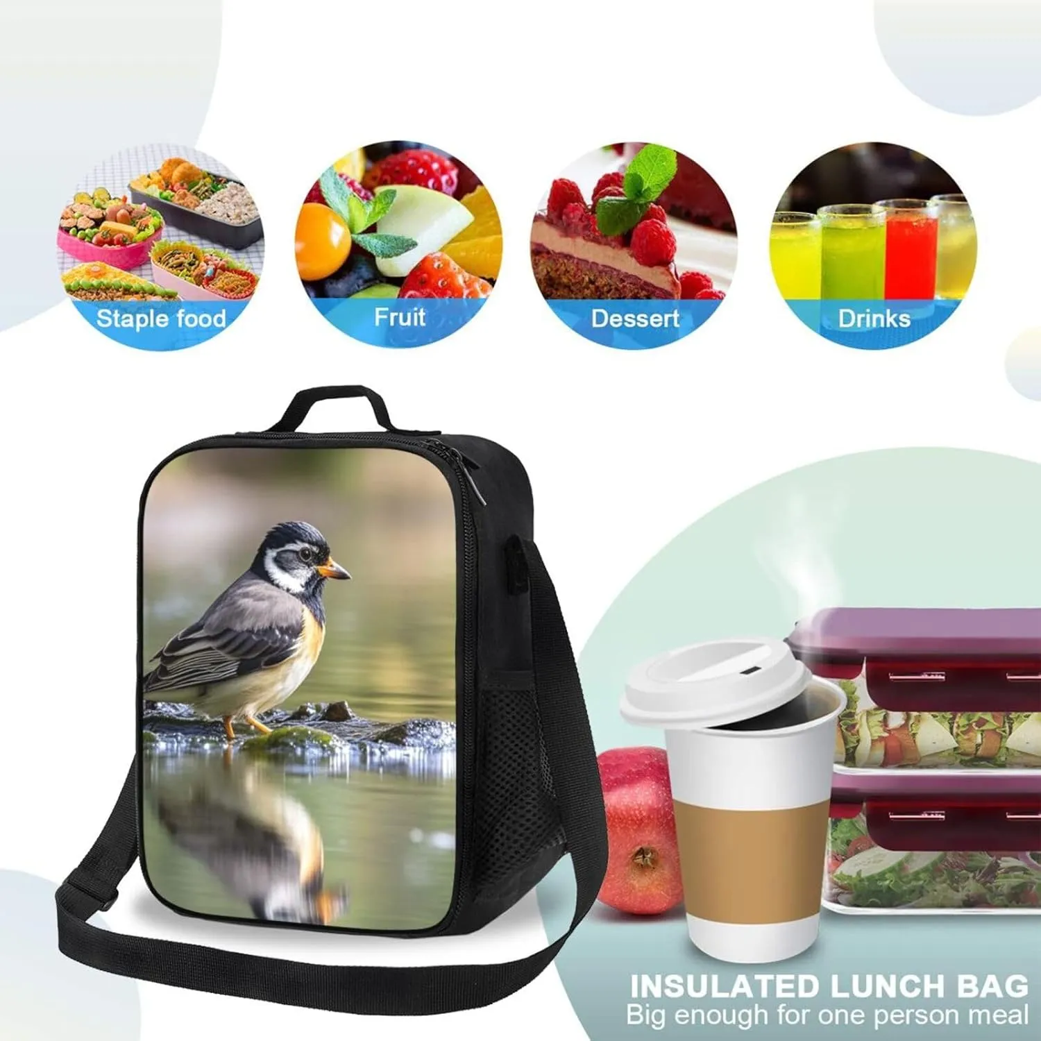 Insulated Lunch Bag Bird in the lake Lunch Box for Women Men Reusable Lunch Tote Bag for Work Picnic Travel
