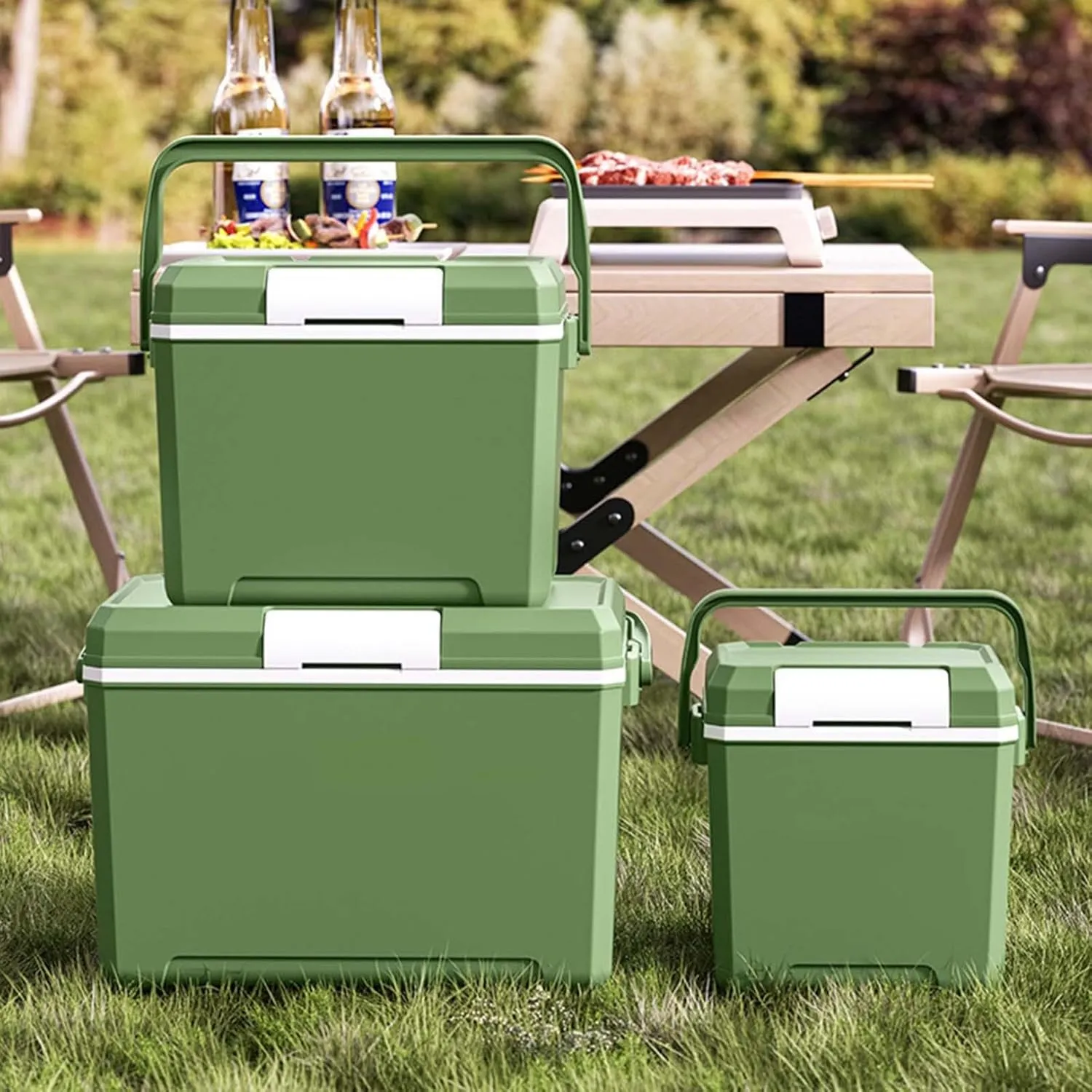 Insulated Portable Camping Coolers, Ice Retention Hard Cooler with Handle, Small Ice Chest Hard Food Storage for Beach, Camping, Sports