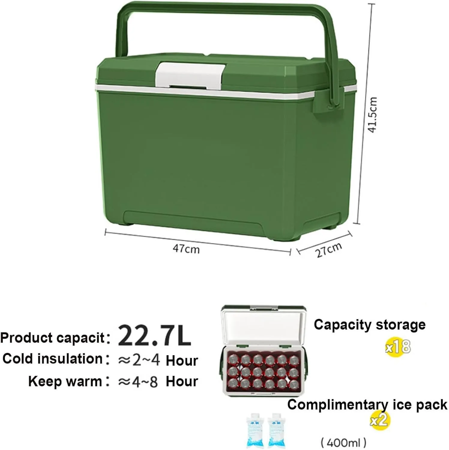 Insulated Portable Camping Coolers, Ice Retention Hard Cooler with Handle, Small Ice Chest Hard Food Storage for Beach, Camping, Sports