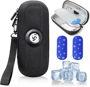 Insulin Cooler Diabetes Travel Case with Thermometer Temperature Display, Refrigerated Medication Travel Bag, Vials Organizer Bag for Daily Trip (Black)