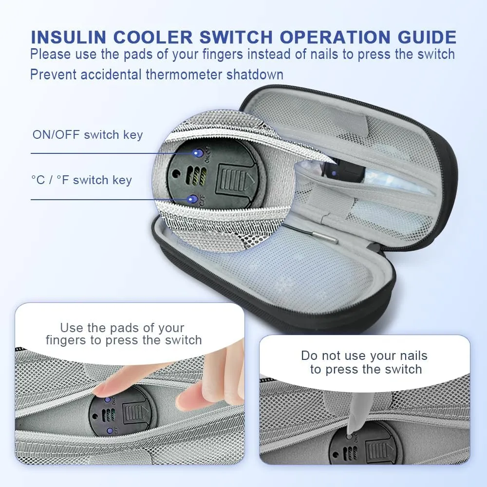 Insulin Cooler Diabetes Travel Case with Thermometer Temperature Display, Refrigerated Medication Travel Bag, Vials Organizer Bag for Daily Trip (Black)