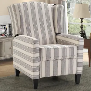 INZOY Wingback Pushback Recliner Chair, Fabric Push Back Recliners with Padded Seat, Mid Century Modern Reclining Chair for Living Room Bedroom, Grey Stripe