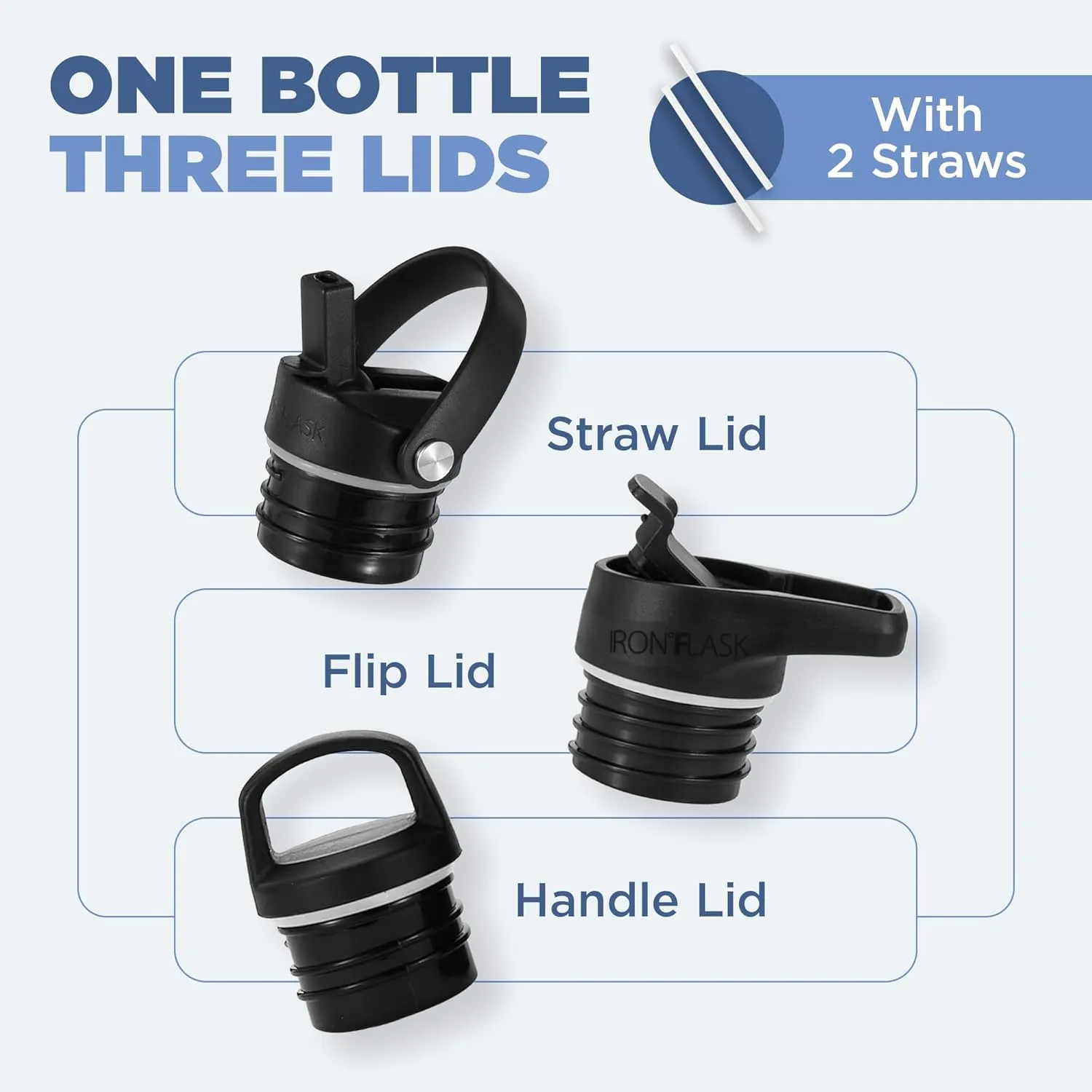 IRON °FLASK Camping & Hiking Hydration Canteens - 3 Lids (Narrow Straw Lid) Leak Proof Vacuum Insulated Stainless Steel - Hot & Cold Double Walled Sports Water Bottle - Graphite, 32 Oz