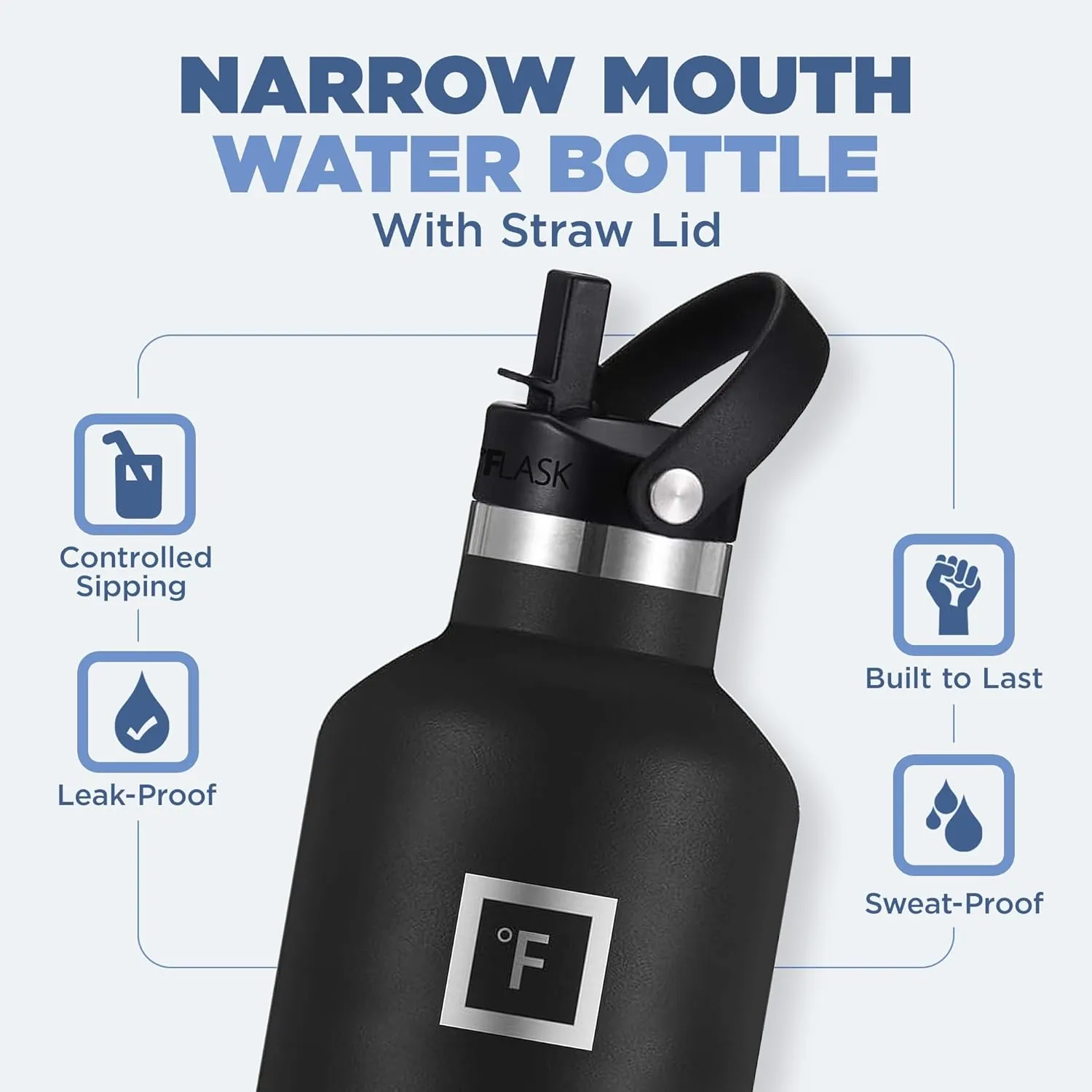 IRON °FLASK Camping & Hiking Hydration Canteens - 3 Lids (Narrow Straw Lid) Leak Proof Vacuum Insulated Stainless Steel - Hot & Cold Double Walled Sports Water Bottle - Graphite, 32 Oz