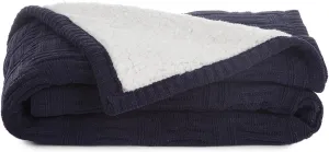 IZOD 1B07494 Solid Basket Weave with Sherpa Reverse Warm Soft Cozy 50 x 60 inch Throw for Sofa, Navy