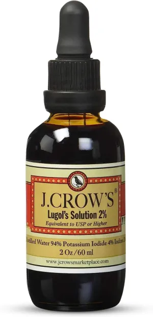 J.CROW'S® Lugol's Solution of Iodine 2% 2 oz (1 Bottle) – Premium Potassium Iodide Liquid, Supports Thyroid & Energy, Gluten &, Alcohol-Free Natural Brine Extract, No Expiration