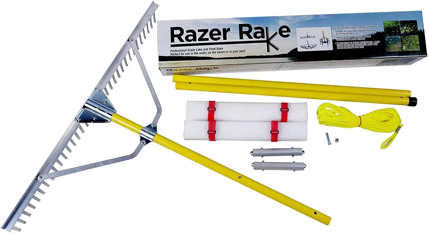 Jenlis Razer Rake Heavy Duty Collapsible Aluminum Lake Rake for Removal of Weeds, Leaves, & Floating Scum, Shoreline & Beach Landscaping Tool