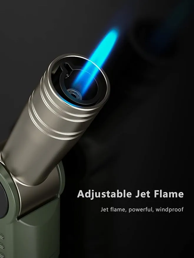 Jet Flame Lighter Gas Butane Refillable, BBQ Outdoor Camping Long Torch Lighter, Candle Lighter Windproof (Sold without Gas)