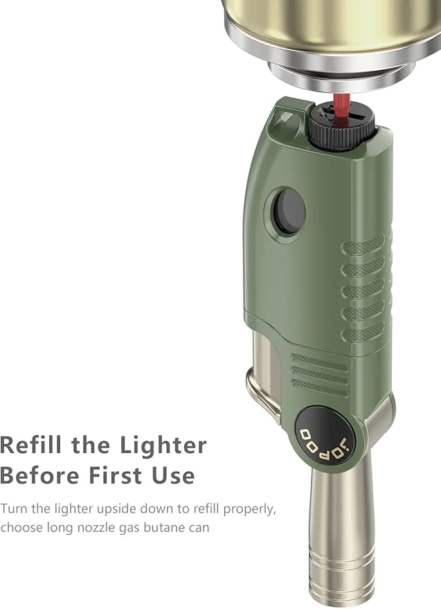 Jet Flame Lighter Gas Butane Refillable, BBQ Outdoor Camping Long Torch Lighter, Candle Lighter Windproof (Sold without Gas)