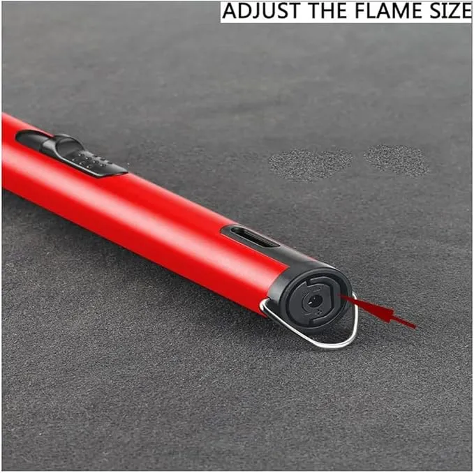 Jet Torch Lighter, Refillable Butane Lighter with Visible Window, Windproof Candle Lighter for BBQ, Camping, Stove, Kitchen Cooker, Hobs, Men Gifts (Gas Not Included) (Red)
