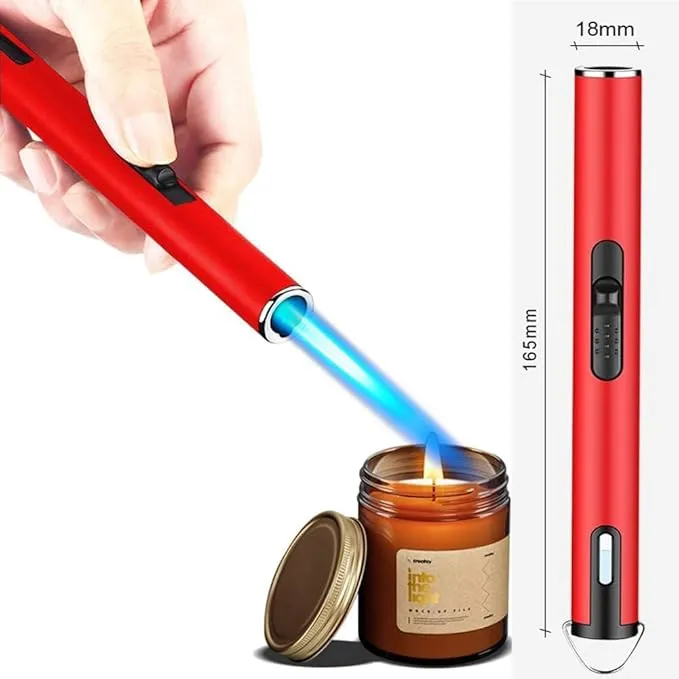 Jet Torch Lighter, Refillable Butane Lighter with Visible Window, Windproof Candle Lighter for BBQ, Camping, Stove, Kitchen Cooker, Hobs, Men Gifts (Gas Not Included) (Red)