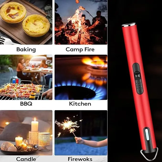 Jet Torch Lighter, Refillable Butane Lighter with Visible Window, Windproof Candle Lighter for BBQ, Camping, Stove, Kitchen Cooker, Hobs, Men Gifts (Gas Not Included) (Red)