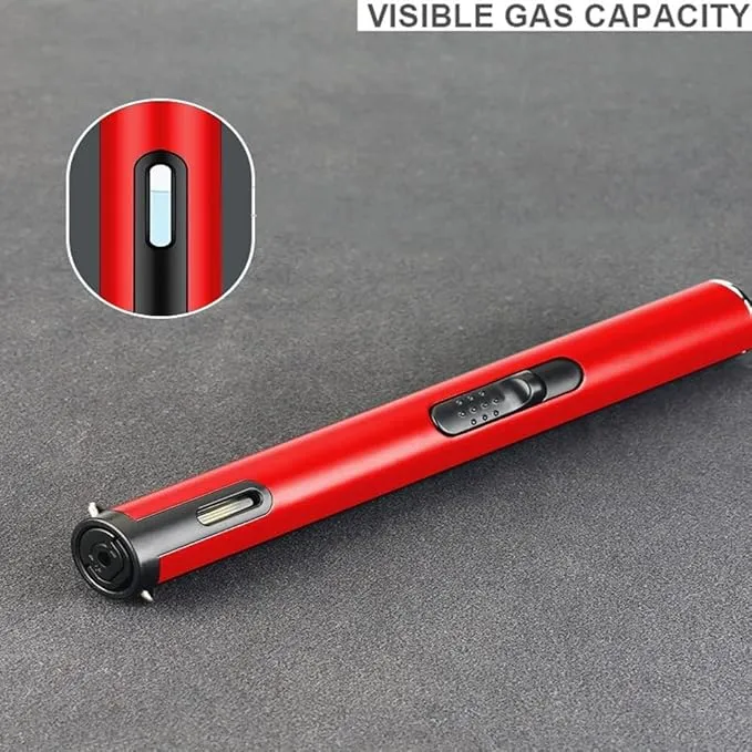 Jet Torch Lighter, Refillable Butane Lighter with Visible Window, Windproof Candle Lighter for BBQ, Camping, Stove, Kitchen Cooker, Hobs, Men Gifts (Gas Not Included) (Red)