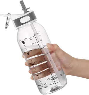 JIMACRO Water Bottle, Bottled Joy 1 Litre Water Bottle with Straw and Handle BPA-Free, 32 Oz Daily Water Intake Bottle with Time Markings Tracker to Remind The Drinking Time, Ideal for Hydration