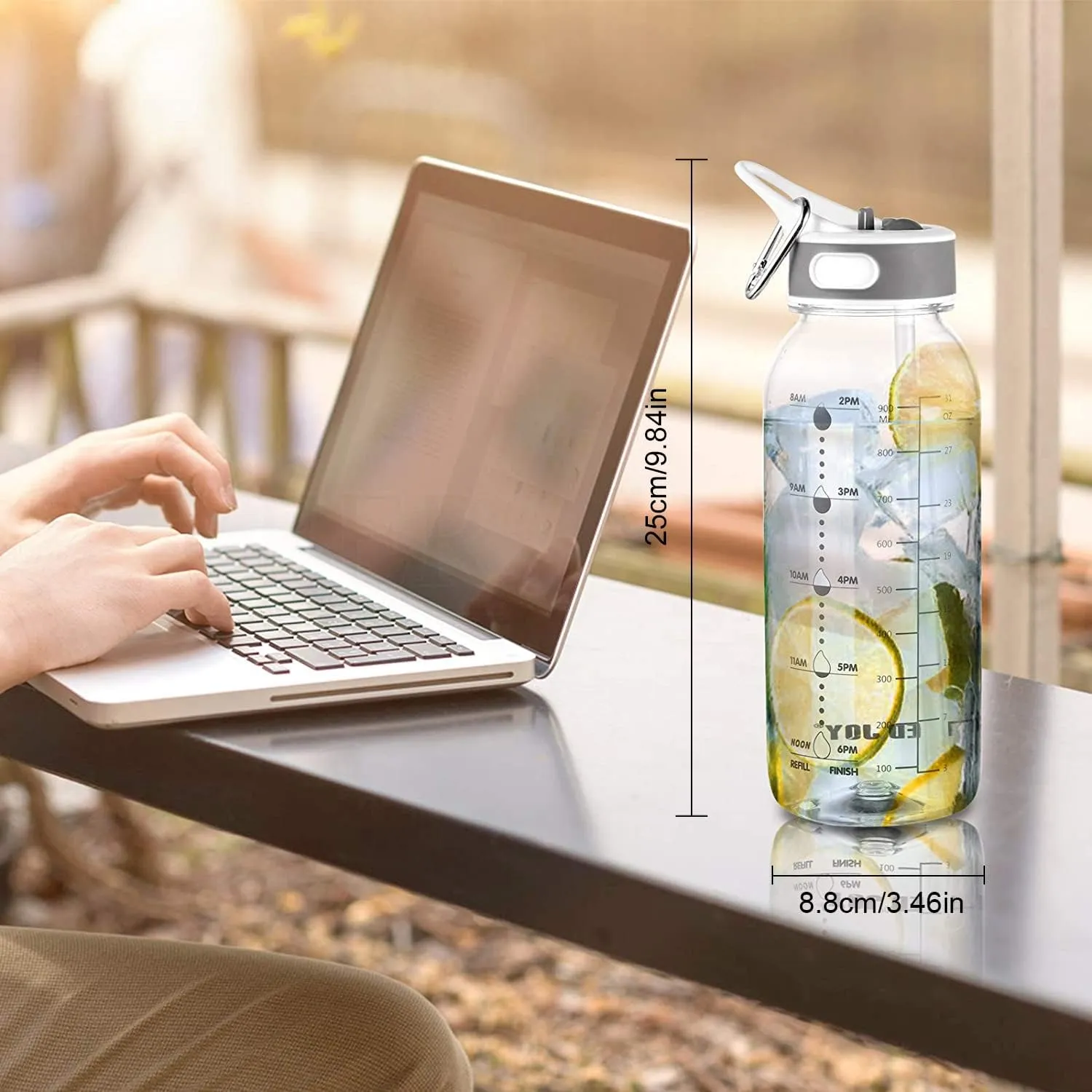 JIMACRO Water Bottle, Bottled Joy 1 Litre Water Bottle with Straw and Handle BPA-Free, 32 Oz Daily Water Intake Bottle with Time Markings Tracker to Remind The Drinking Time, Ideal for Hydration