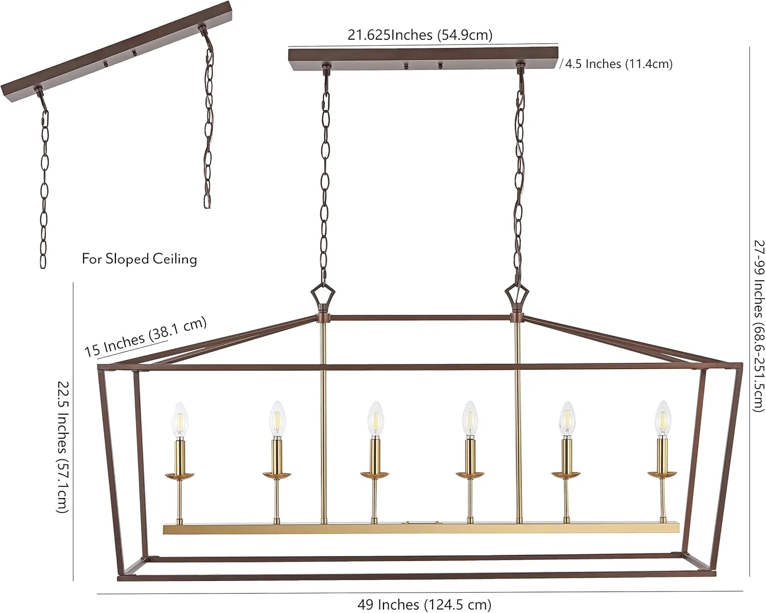 JONATHAN Y JYL7439D Pagoda 49" 6 Light Linear Classic Traditional Metal LED Pendant Farmhouse Dining Room Living Room Kitchen Foyer Bedroom Hallway, 49 in, Oil Rubbed Bronze/Brass Gold