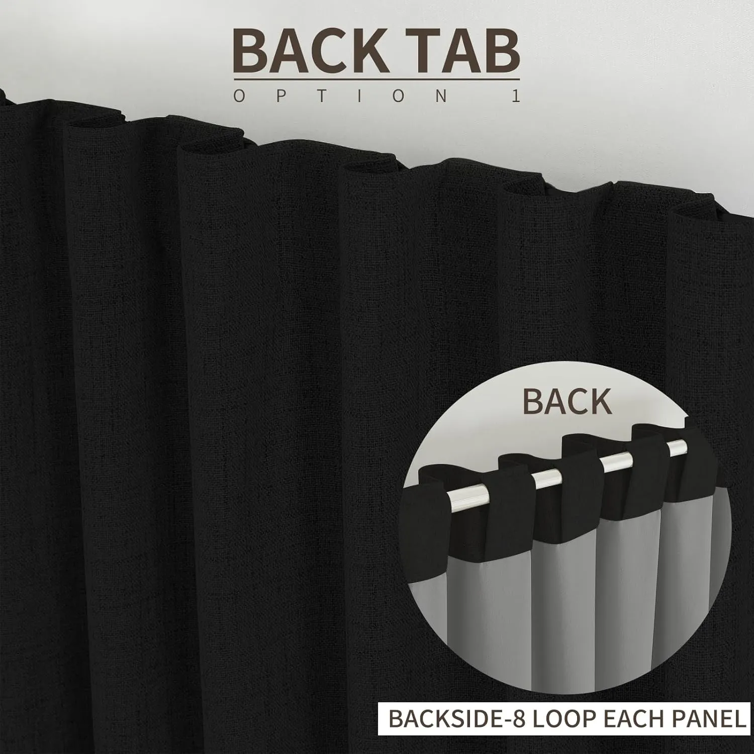 Joydeco 100% Blackout Curtains 96 inches Long White Linen Curtains 2 Panels Set Burg for Bedroom Living Room Black Out Darkening Thermal Insulated Back tab Rod Pocket(52x 96 inch,Black)