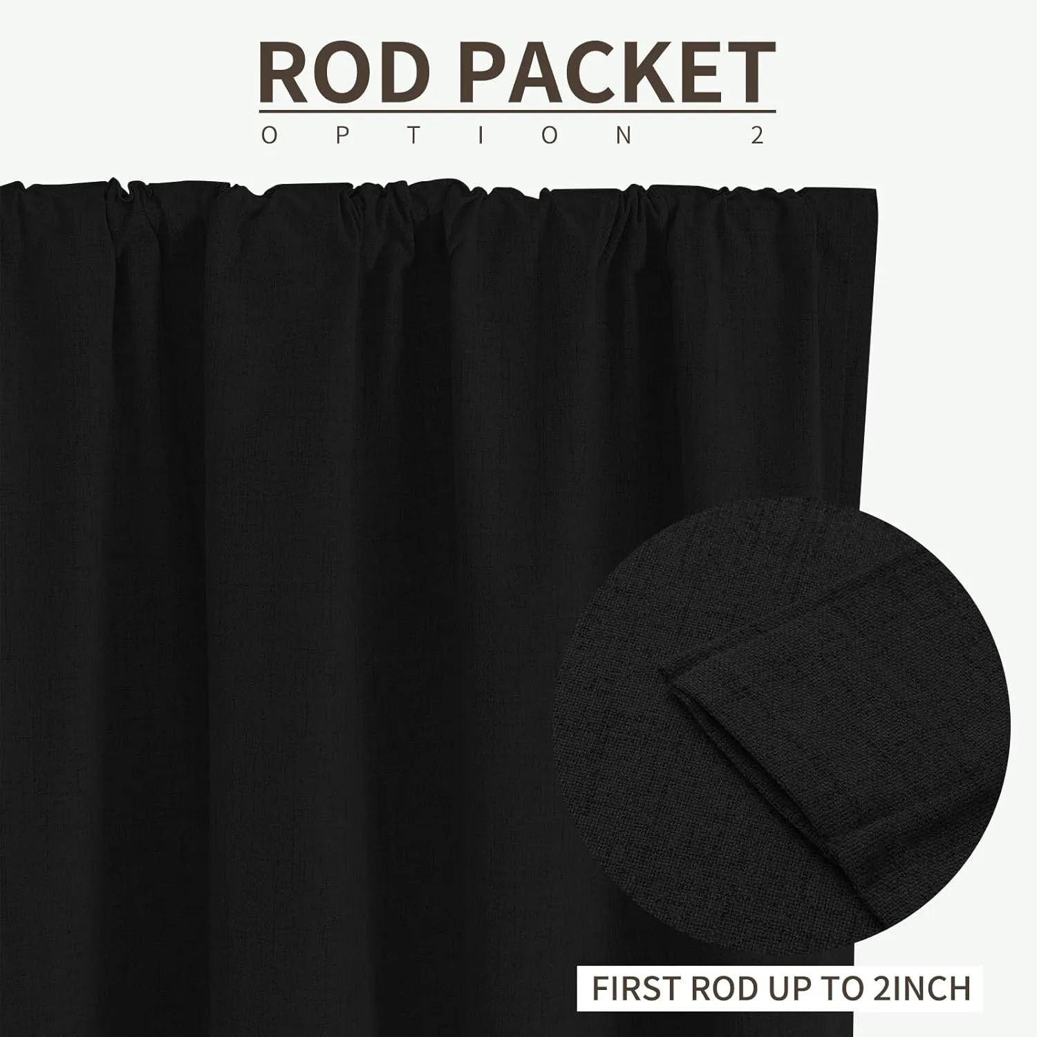 Joydeco 100% Blackout Curtains 96 inches Long White Linen Curtains 2 Panels Set Burg for Bedroom Living Room Black Out Darkening Thermal Insulated Back tab Rod Pocket(52x 96 inch,Black)