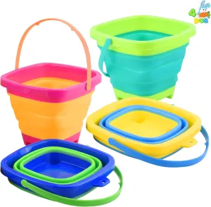 JOYIN 4 Collapsible Basket Portable Buckets, 2L Square Foldable Pail Bucket for Summer Beach, Camping Gear, Space Saving Outdoor Waterpot, Fishing Water Pail, Easter Egg Hunting