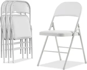 Karl home 4 Pack White Folding Chairs with Padded Seats for Outdoor & Indoor, Portable Stackable Commercial Seat with Steel Frame for Events Office Wedding Party, 330lbs Capacity