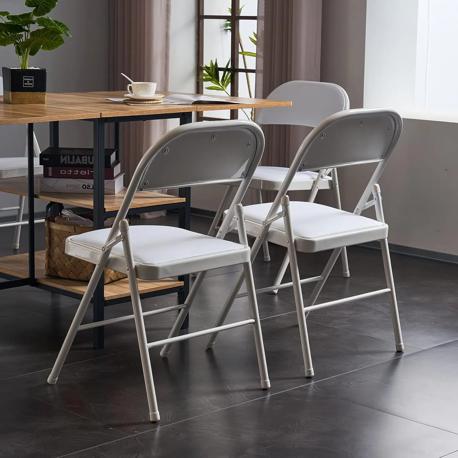 Karl home 4 Pack White Folding Chairs with Padded Seats for Outdoor & Indoor, Portable Stackable Commercial Seat with Steel Frame for Events Office Wedding Party, 330lbs Capacity