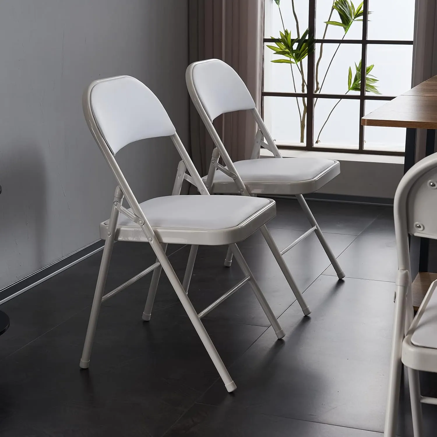 Karl home 4 Pack White Folding Chairs with Padded Seats for Outdoor & Indoor, Portable Stackable Commercial Seat with Steel Frame for Events Office Wedding Party, 330lbs Capacity