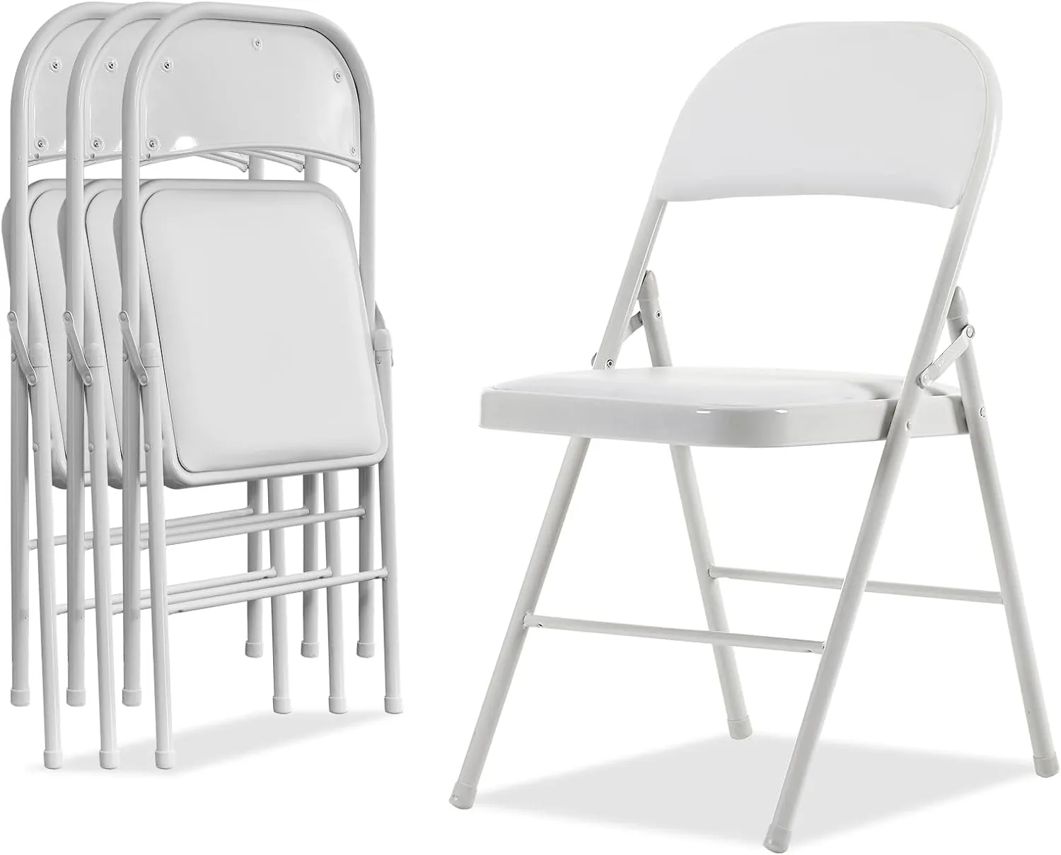 Karl home 4 Pack White Folding Chairs with Padded Seats for Outdoor & Indoor, Portable Stackable Commercial Seat with Steel Frame for Events Office Wedding Party, 330lbs Capacity