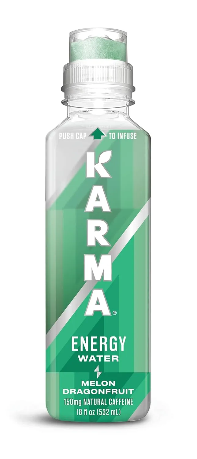 Karma Natural Energy Drink - 12 Pack, Melon Dragonfruit Caffeinated Water - Clean Focus & Energy Boost