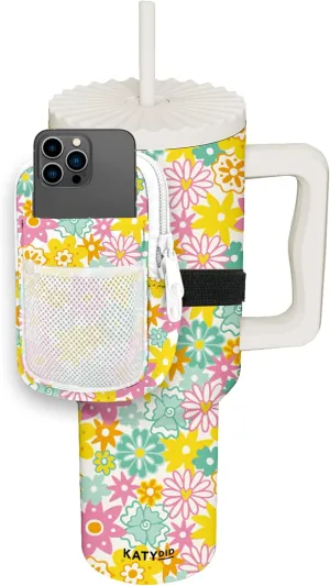 KATYDID Tumbler Zipper Pouch and Phone Holder with 3 Pockets - Compact Water Bottle Pouch for Wallet, Keys, and Phone - Premium Tumbler Accessories