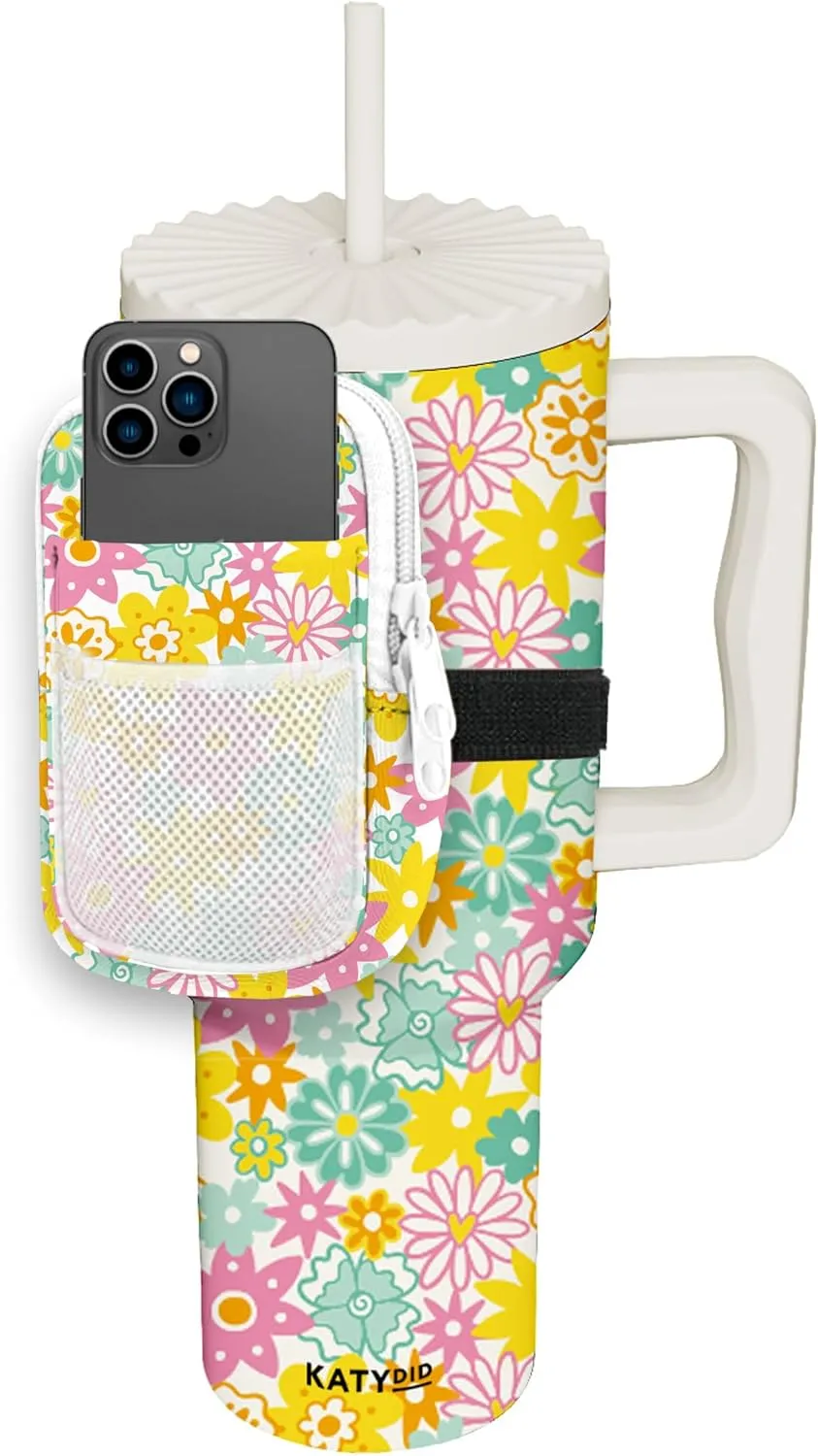 KATYDID Tumbler Zipper Pouch and Phone Holder with 3 Pockets - Compact Water Bottle Pouch for Wallet, Keys, and Phone - Premium Tumbler Accessories