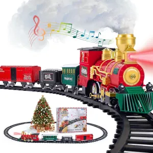 Kids Train Set, Christmas Train Set for Under The Trees, Electric Train Toys for Boys Girls with Steam Locomotive, Passenger Cars, Cargo Cars, Sounds & Lights, for 3 4 5 6 7 8  Years O