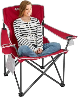 KingCamp Oversized Camping Chair, Portable Folding Outdoor Chairs with Comfortable Padded Seat, Side Pocket and Cup Holder for Fishing, Tailgates, Beach, Lawn, RED