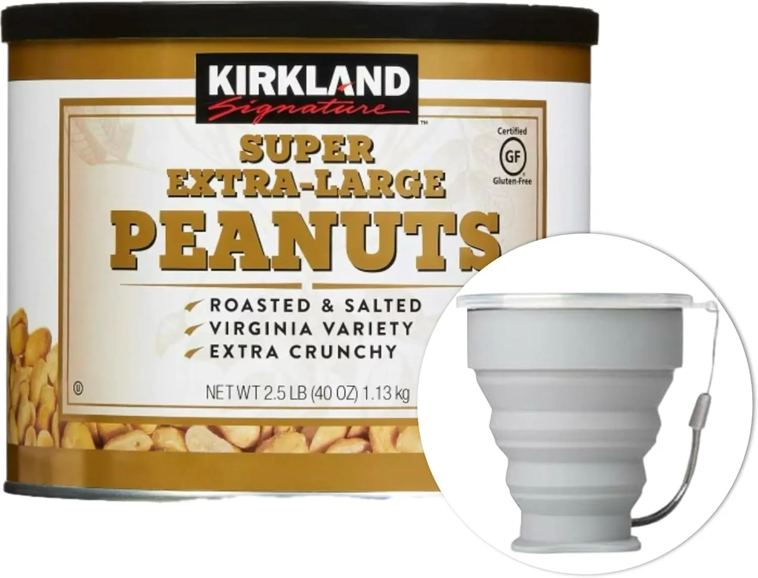 Kirkland Signature Super Extra-Large Peanuts, 2.5 lbs.Item 222490. Bundle Sillicone Collapsible Cup 200 mL - 2 items.