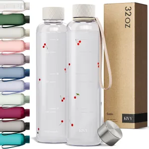 KIVY Clear water bottle 32oz [Lightweight & Shatterproof] Fits Backpack & Cupholder for Travel, Sports, School, Gym - Cute water bottle aesthetic - Cherry Edition