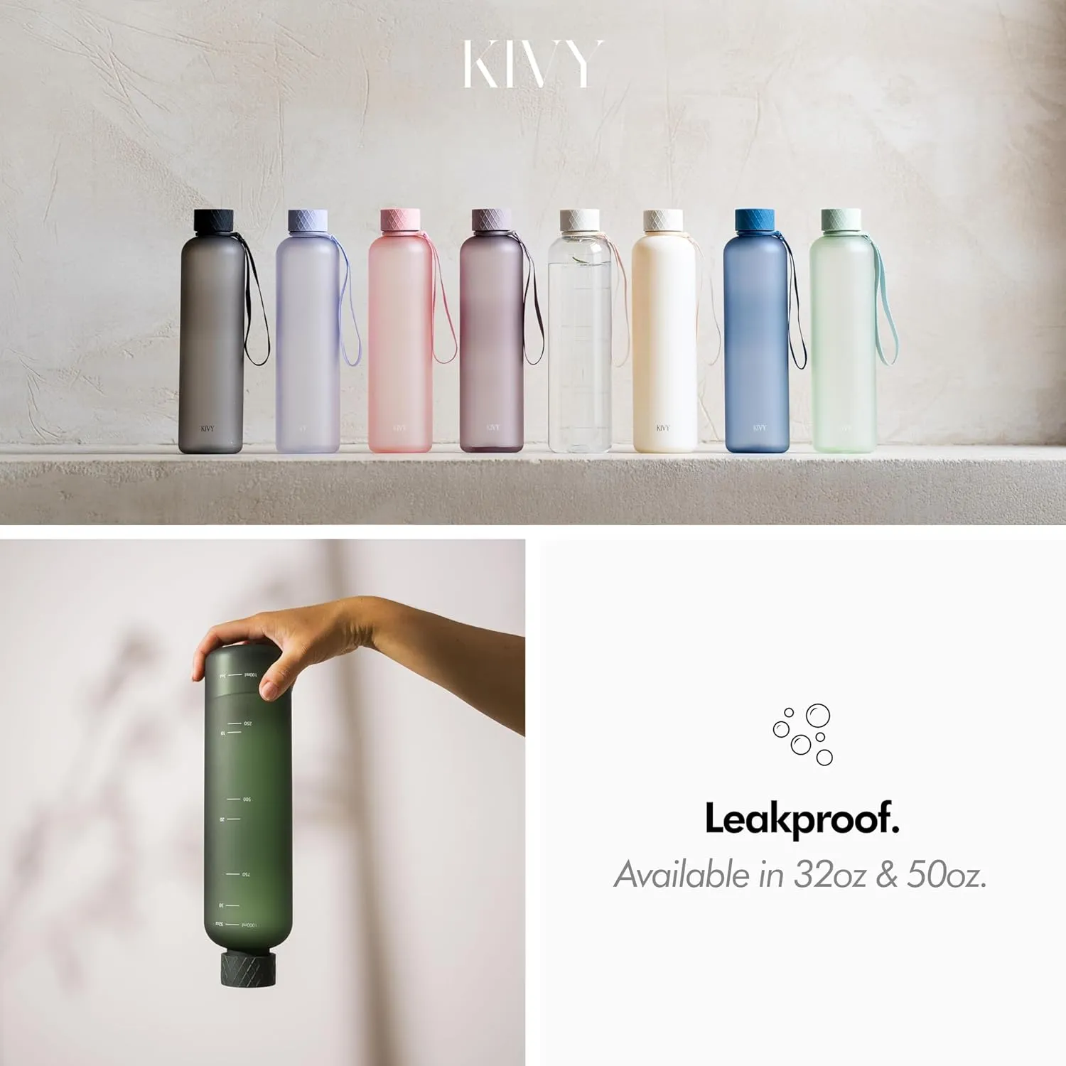 KIVY Clear water bottle 32oz [Lightweight & Shatterproof] Fits Backpack & Cupholder for Travel, Sports, School, Gym - Cute water bottle aesthetic - Cherry Edition